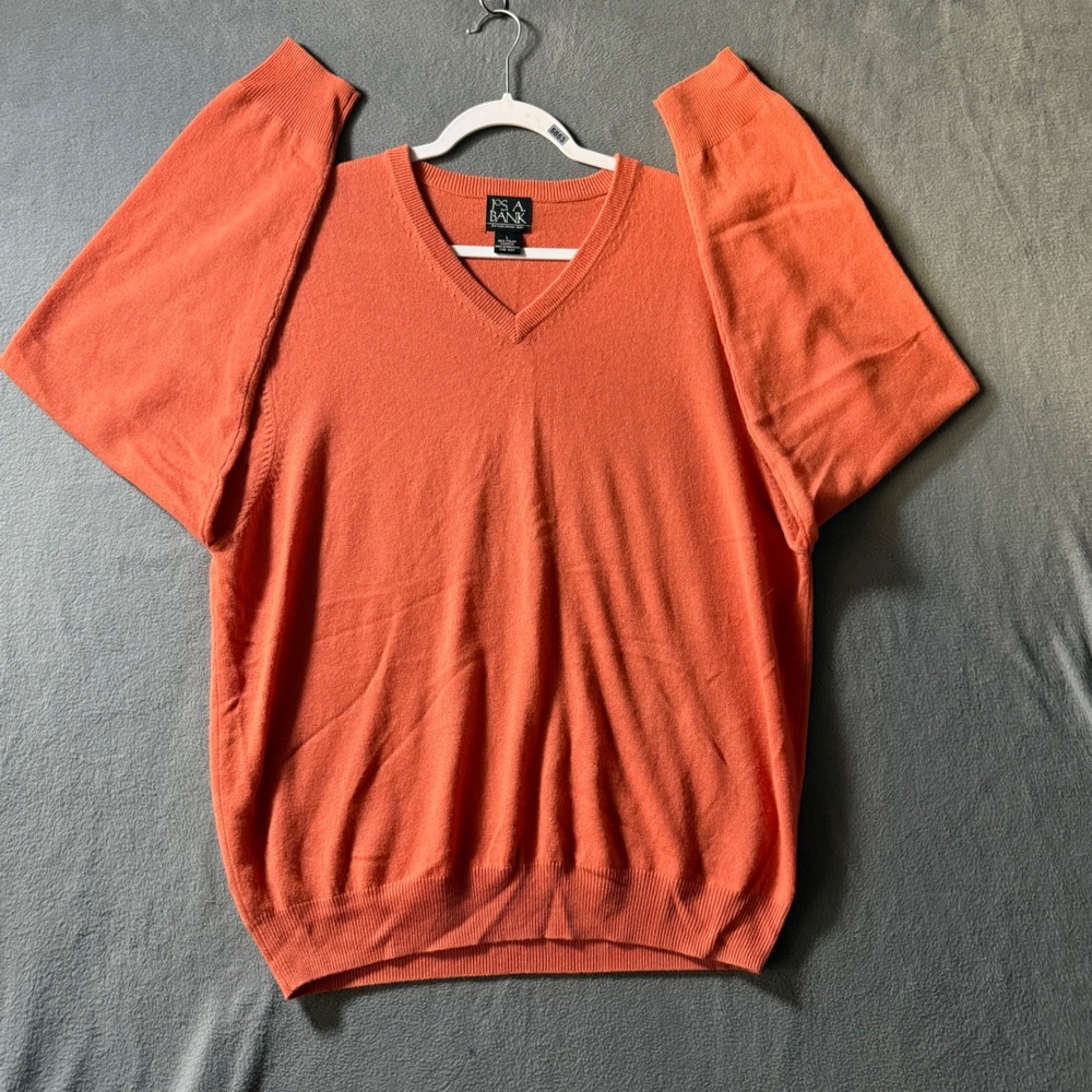 Jos A Bank Mens Large Coral Orange 100% Italian Cashmere V-Neck Sweater